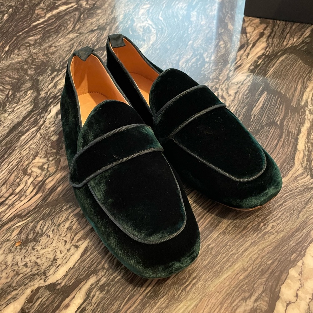 NIB J Crew Velvet Loafers - Dark Spruce Sz 8